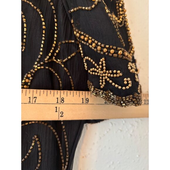 Vintage Sténay Black & Gold Silk Beaded Blouse XL - Picture 8 of 15